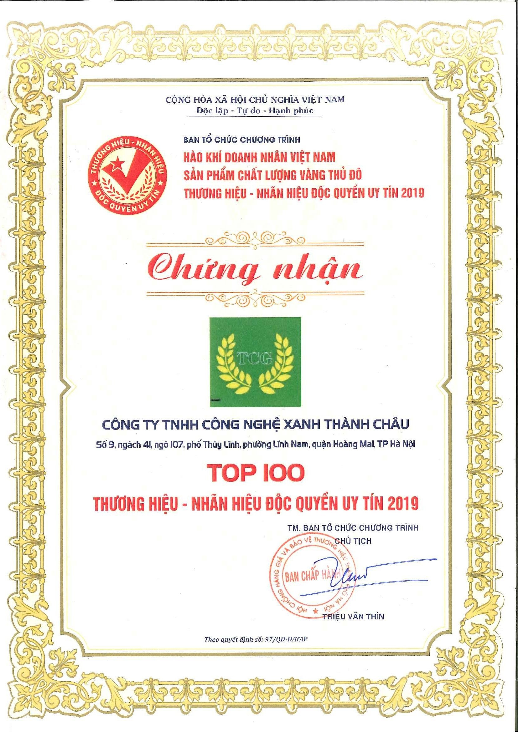 Top 100 Thương hiệu - Nhãn hiệu độc quyền uy tín 2019